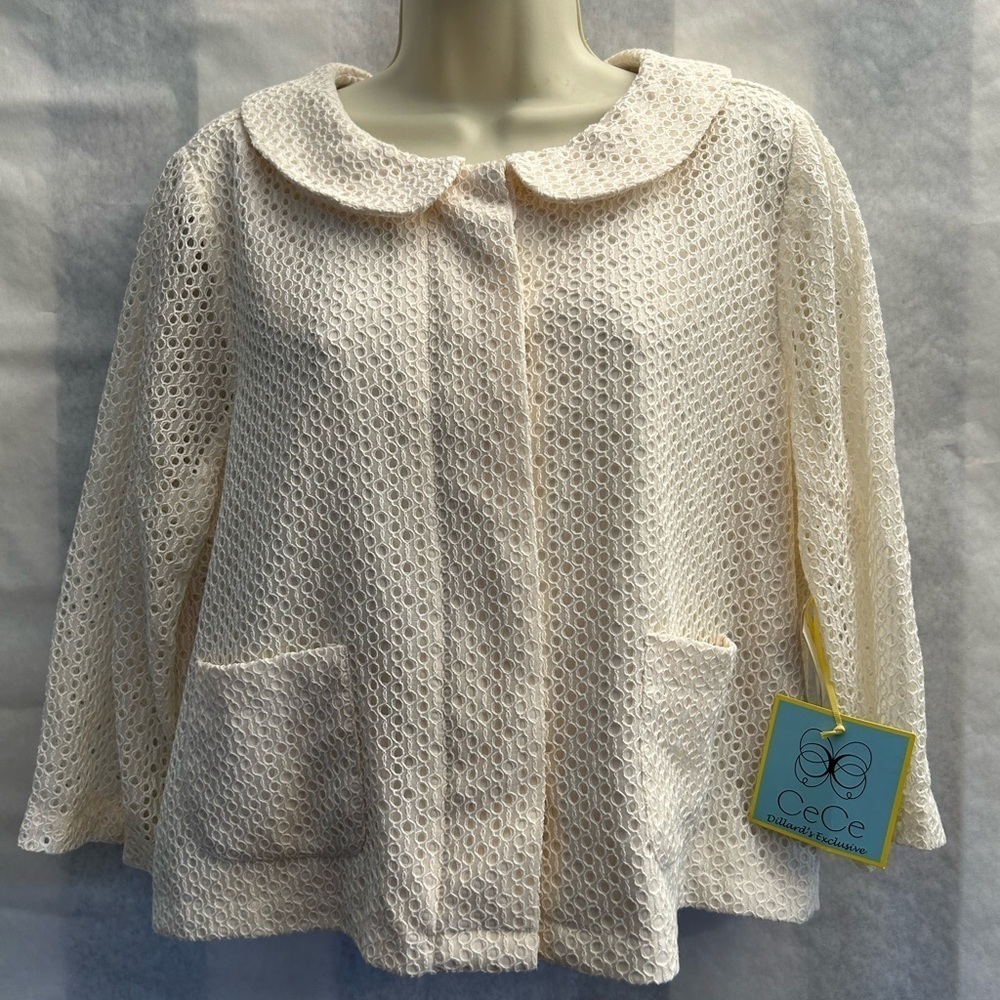 CeCe Cream Lace Jacket blazer with Collar Dillards exclusive  NWT‎ Sz-L. K7